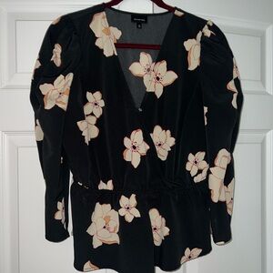 Who What Wear Black Floral Blouse